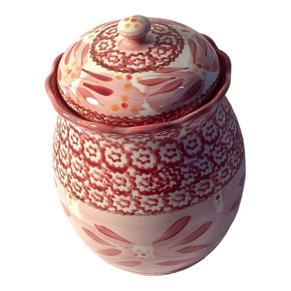 Temptations by Tara Cranberry Old World Canister Cookie Jar Sealed Lid 1.7 Qt - Picture 2 of 6